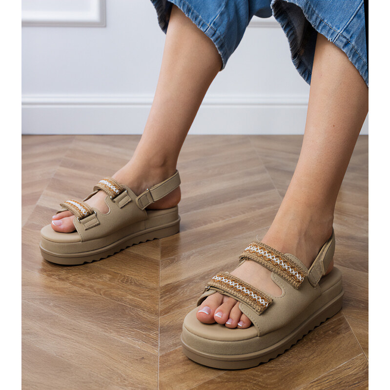 Gemre Brown sandals with embroidered straps on a platform