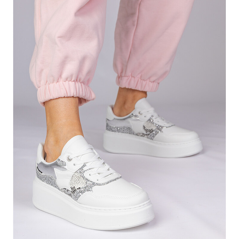 Gemre White sneakers with glitter and animal print Bertula