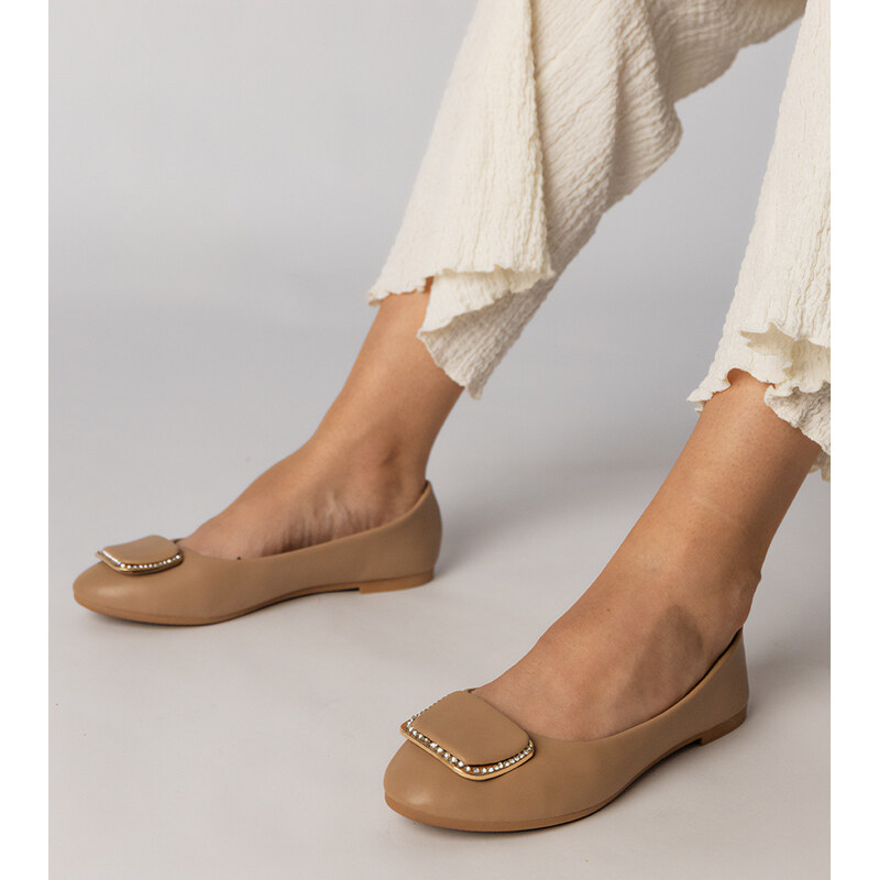 marka niezdefiniowana Brown womens ballet flats with rhinestones