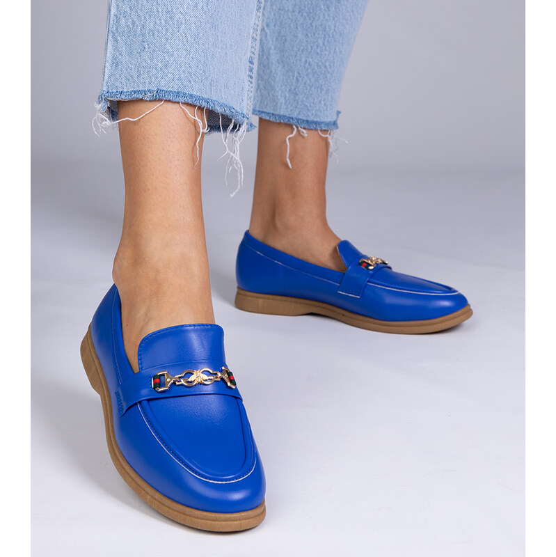 Gemre Blue moccasins with a gold ornament Feola