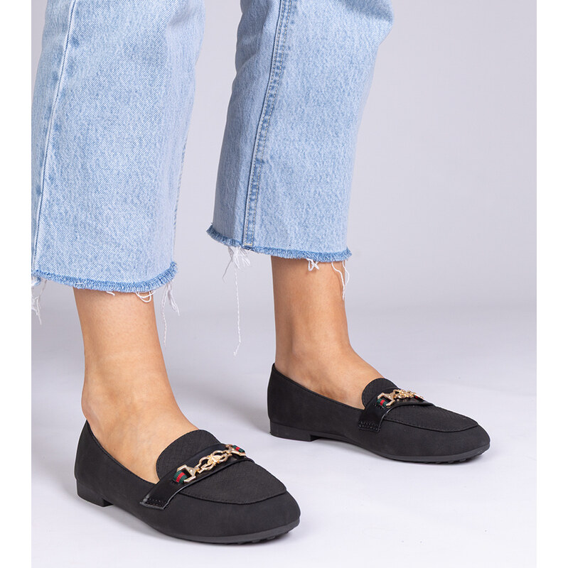 Gemre Black matte finish moccasins with gold decoration Gloriasa