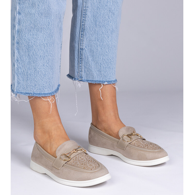 D/CEO Gemre Cream eco-suede loafers with rhinestones Minilla 107010299