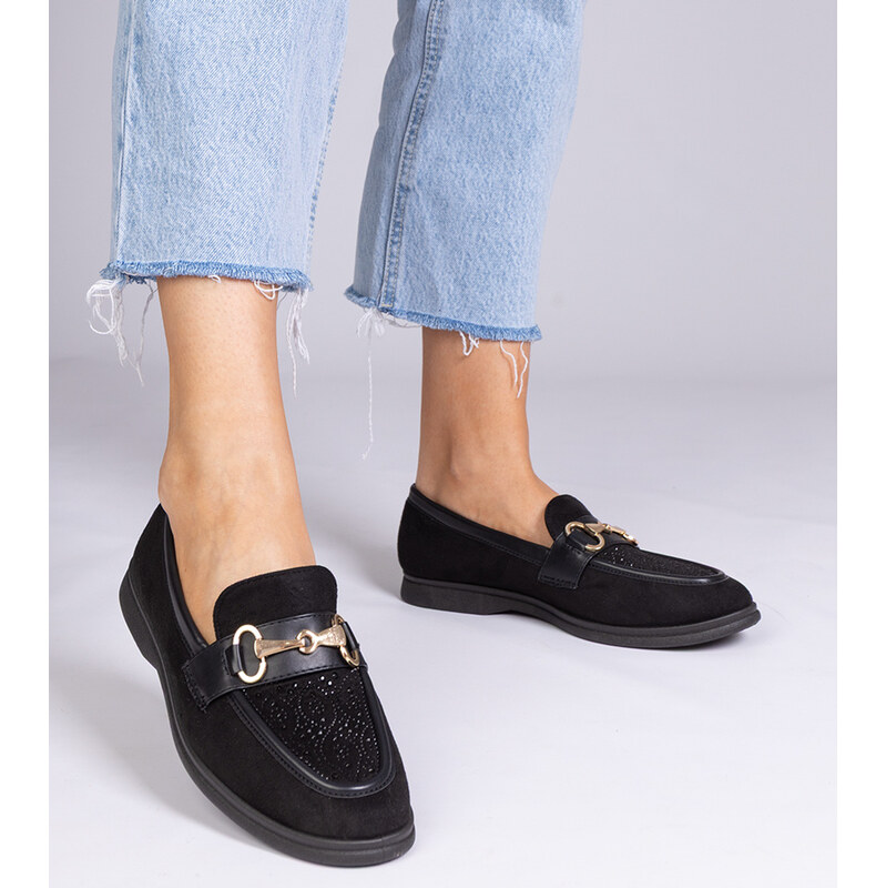D/CEO marka niezdefiniowana Black suede loafers with rhinestones
