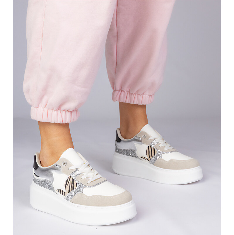 Gemre Beige sneakers with glitter and animal print Bertula