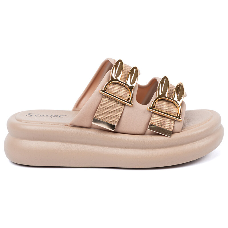 SEASTAR Flip-flops with gold buckles on the platform beige 107010898