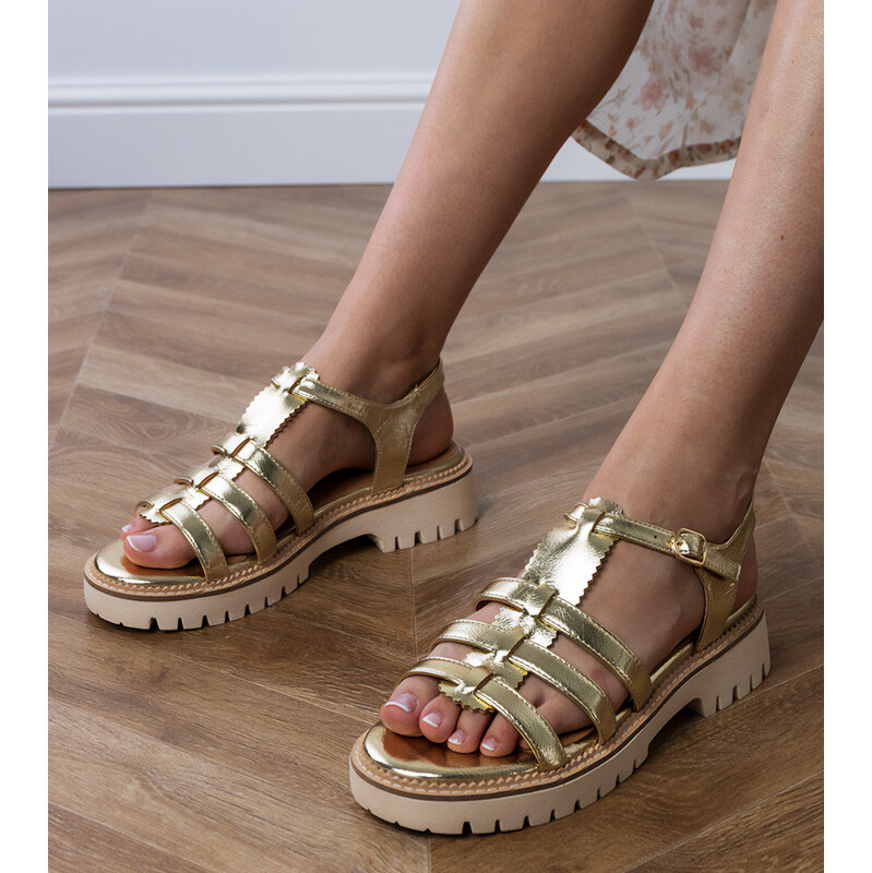 Gemre Golden gladiator sandals with buckle Dunara