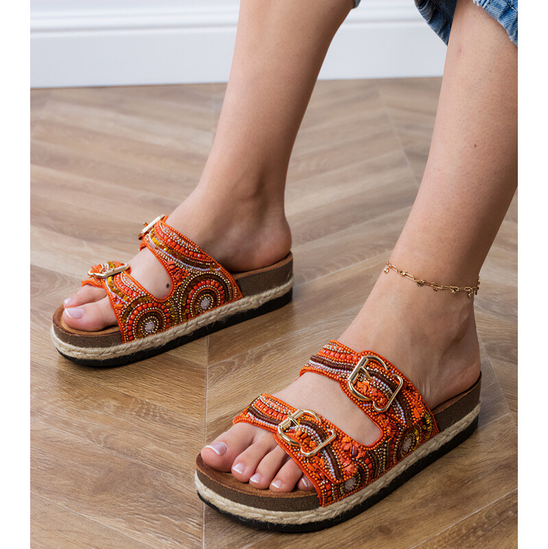 Gemre Orange ethnic sandals with buckles on the straps Zebrina