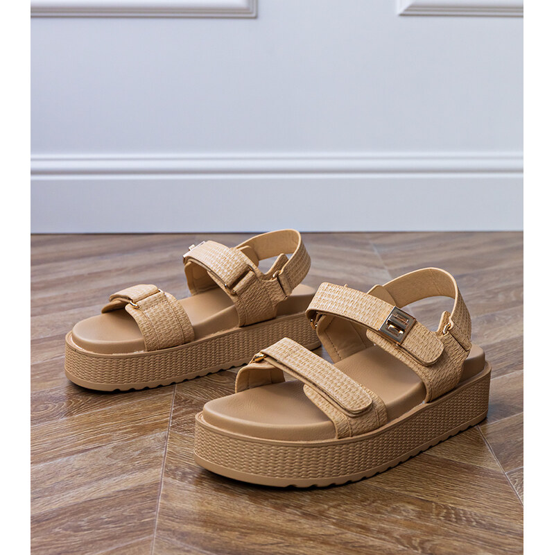 Gemre Beige platform sandals with Velcro straps Areka