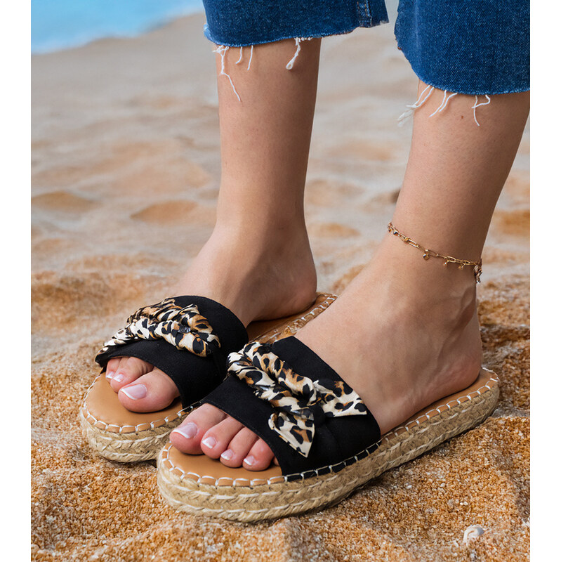 Gemre Black espadrille flip-flops with a bow Kartis
