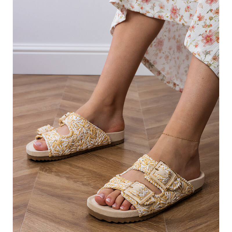 Gemre Beige crochet sandals with buckles on straps Firada