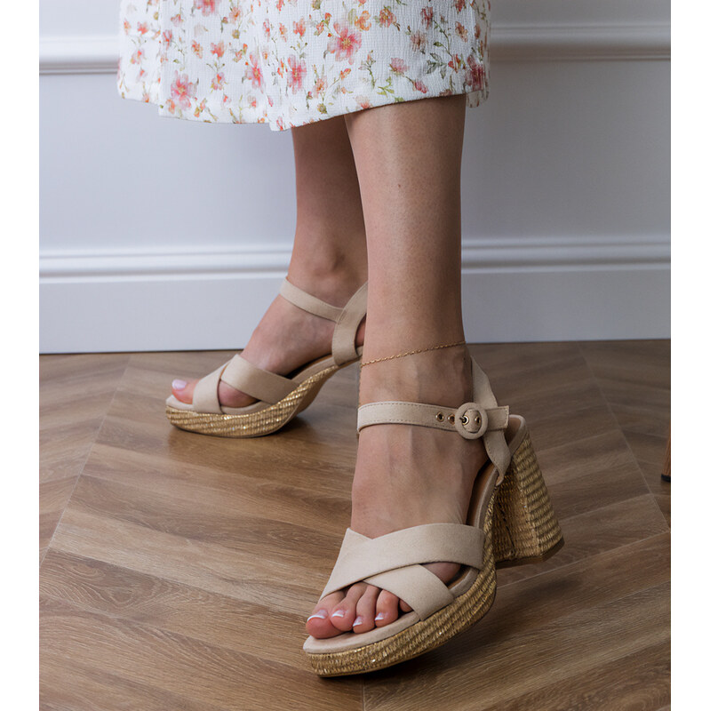 Gemre Beige block heel strap sandals Luwes