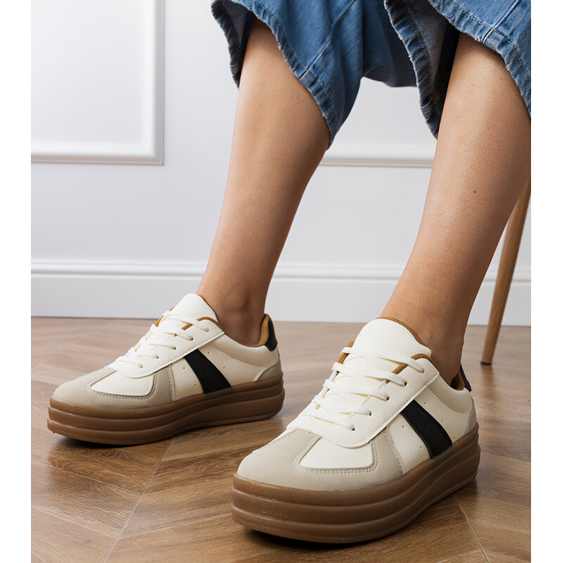 marka niezdefiniowana Beige womens platform sneakers Serila