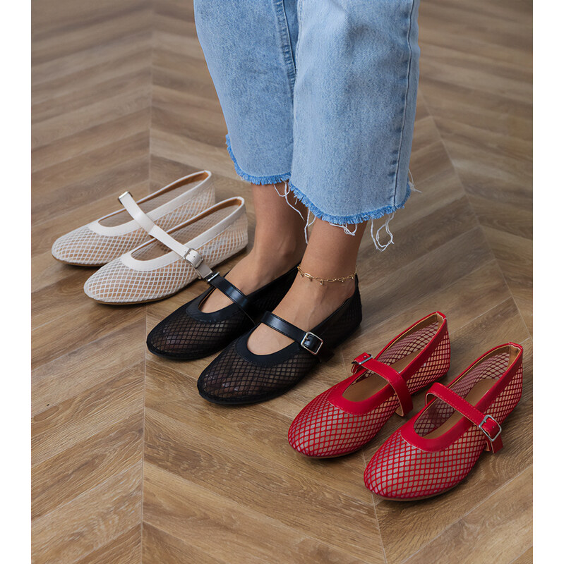 Gemre Red mesh ballet flats with a buckle Turina 108967490