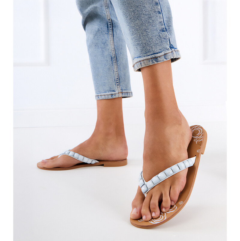 Gemre White flip-flops decorated with stones Liwiros