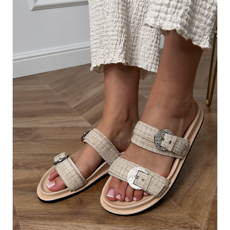 Gemre Beige sandals with straps and rhinestones on buckles Lalis