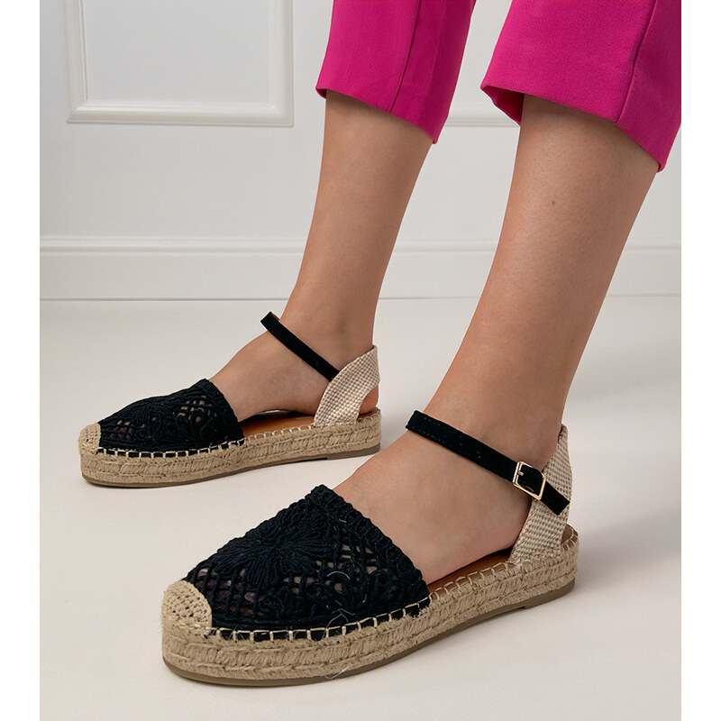 Gemre Black lace espadrille sandals Santos 108967493