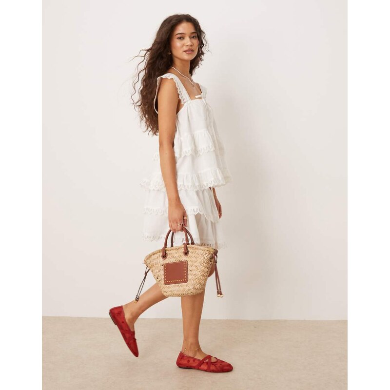 ASOS DESIGN tiered mini skirt co-ord with embroidered hem in