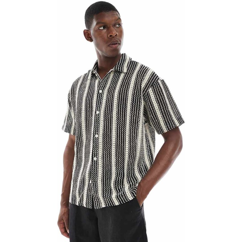 Jack & Jones crochet stripe shirt in black