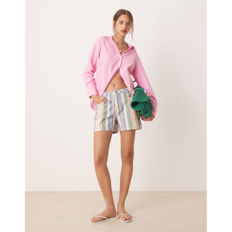 Miss Selfridge denim short in multi coloured stripe 107431606