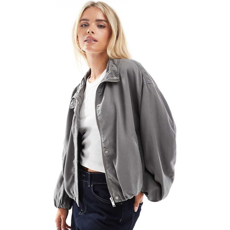 ASOS Petite ASOS DESIGN Petite washed ruched funnel neck jacket