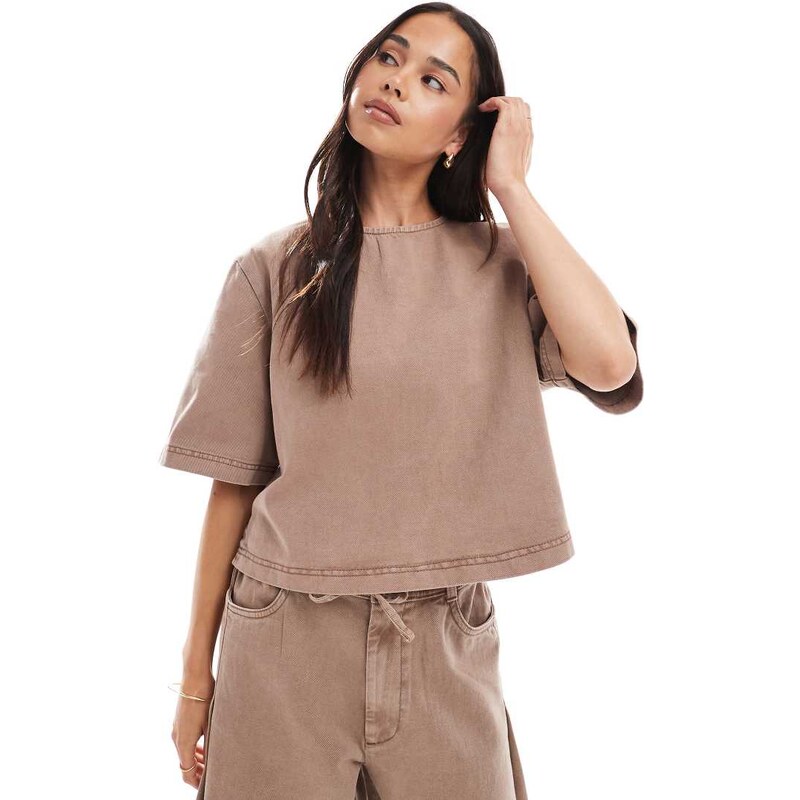ASOS DESIGN washed tee co-ord in washed mink-Neutral