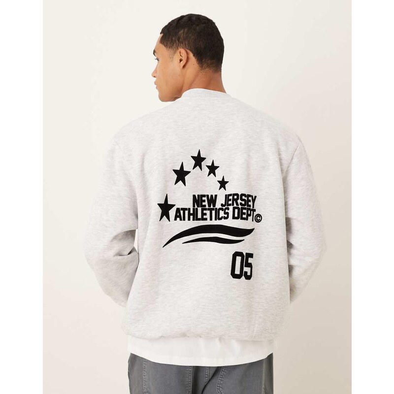 ASOS DESIGN sweatshirt with sporty star print in grey marl 107703795
