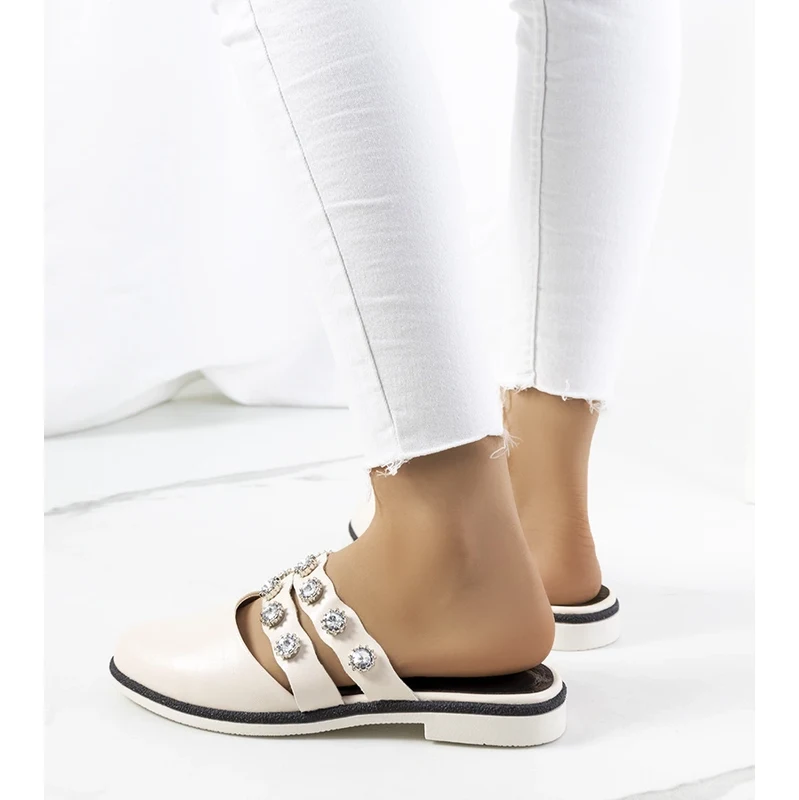 D/CEO marka niezdefiniowana Beige studded slides Asselt 106995338