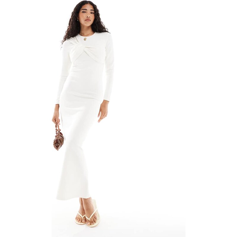 4th & Reckless asymmetric drape bust detail maxi dress in ecru