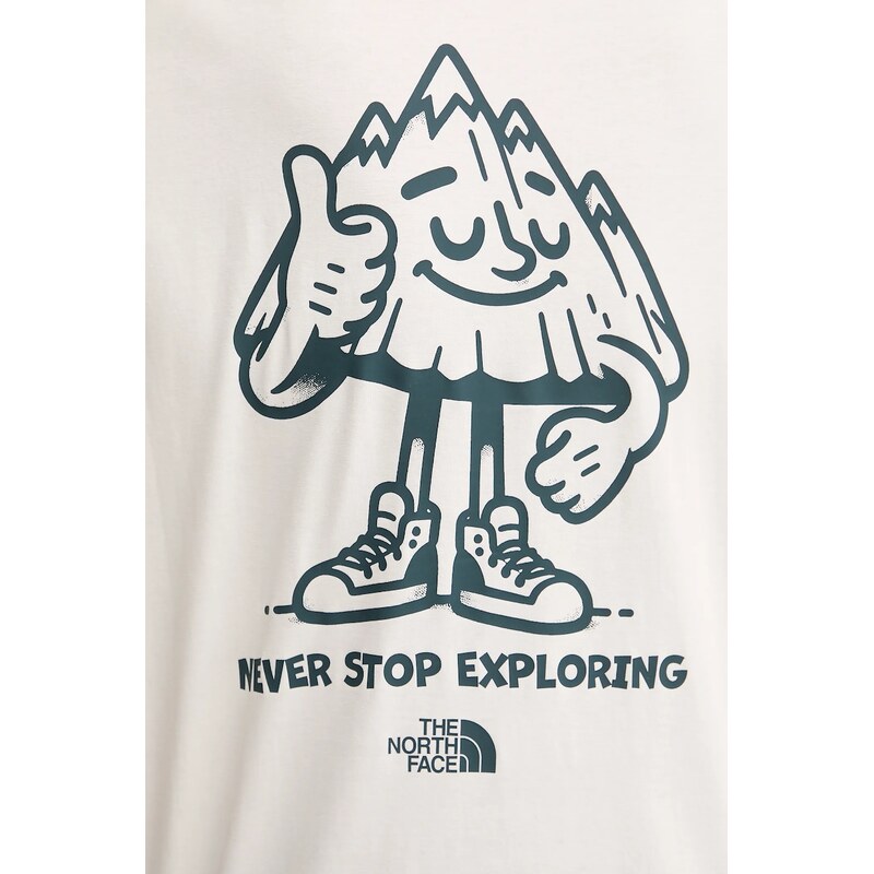 Bavlněné tričko The North Face Mountain Fun pánské, béžová barva, s potiskem, NF0A8F2NQLI1