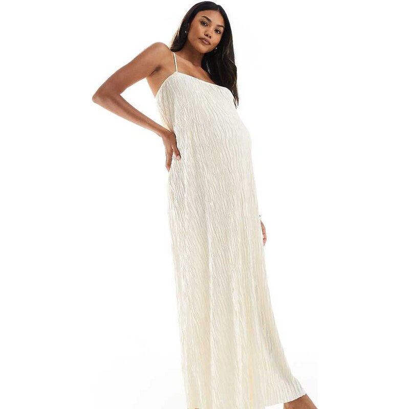 Vero Moda Maternity textured plisse cami maxi dress in birch