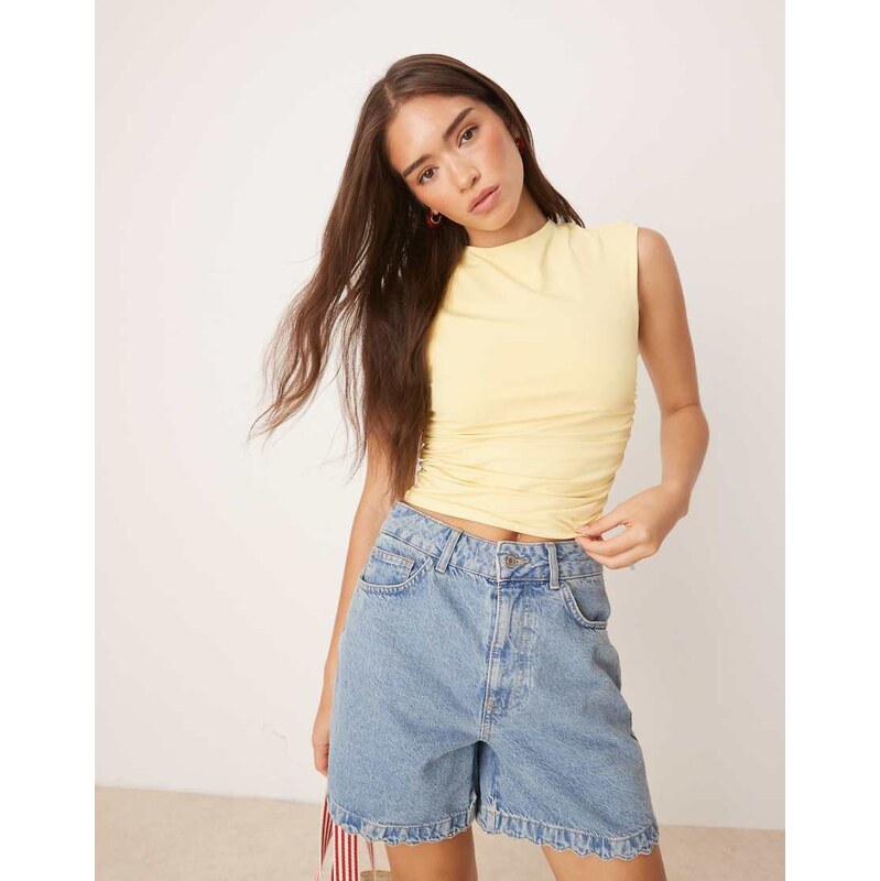 ASOS DESIGN polyamide ruched tank top with open back in pastel