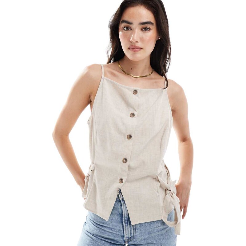 ASOS DESIGN button front tie side cami in linen stripe-Multi 107362933