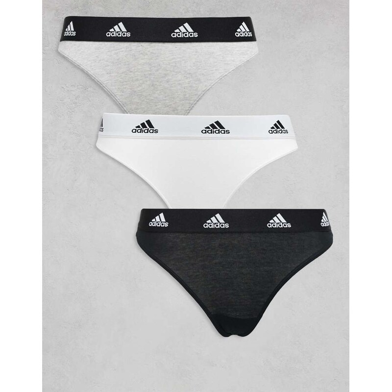 Adidas 3 pack active comfort cotton thongs in black, grey and white 115382624