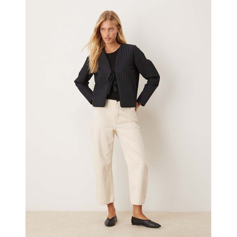 Vila tie front quilted jacket in black
