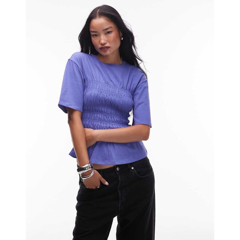 & Other Stories top with ruche corset detail in purple-Blue