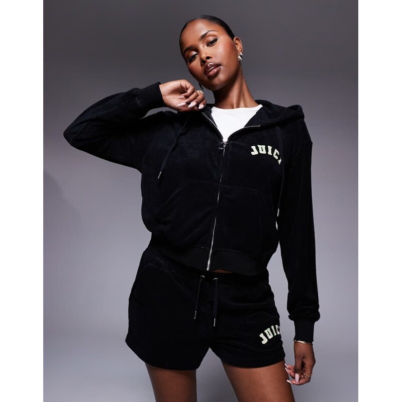 Juicy Couture Nala collegate oversized cropped hoodie in black -