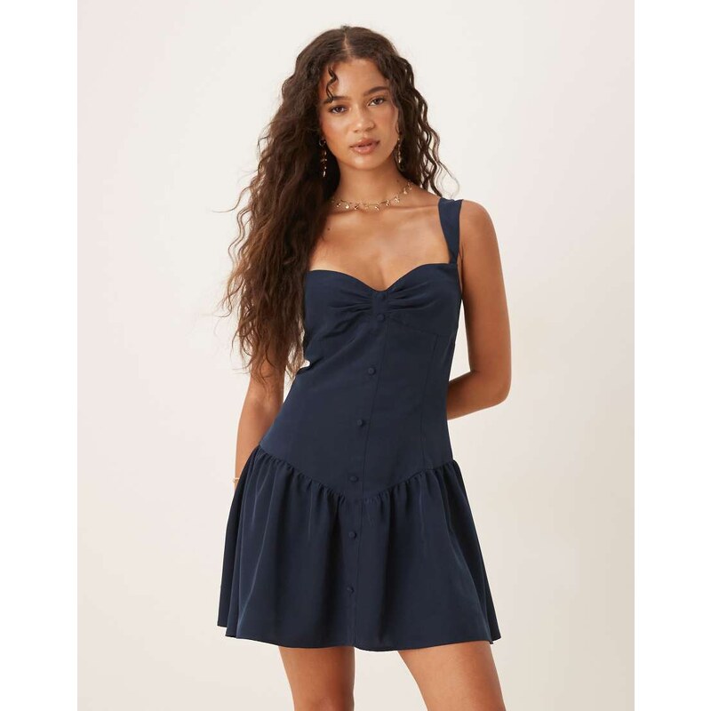 ASOS DESIGN button through satin slip mini dress in navy-Multi