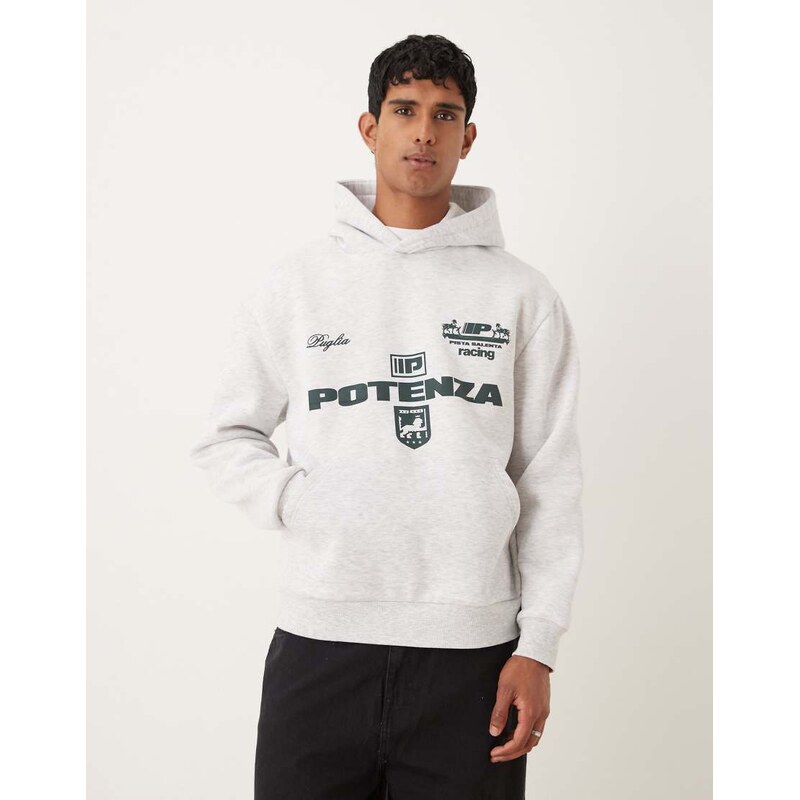 ASOS DESIGN oversized hoodie with football print in grey marl