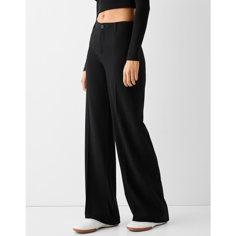 Bershka Wide-leg tailoring trousers in black