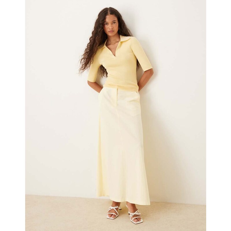 ASOS DESIGN linen blend tailored maxi skirt in buttermilk-Yellow