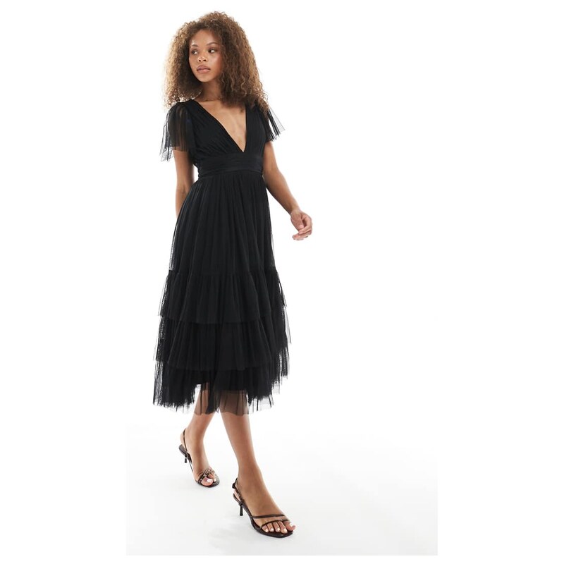 Lace & Beads Bridesmaid Madison midi dress in black 115512053