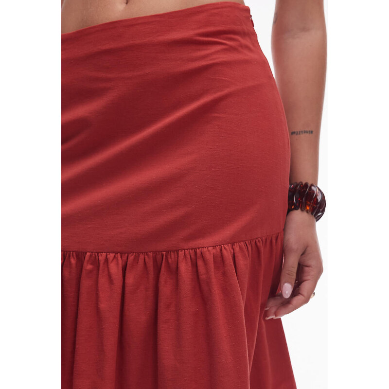 ASOS DESIGN linen blend drop waist maxi skirt in brick red