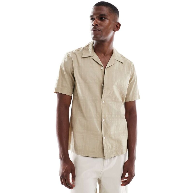 ONLY & SONS revere collar textured shirt in beige-Neutral
