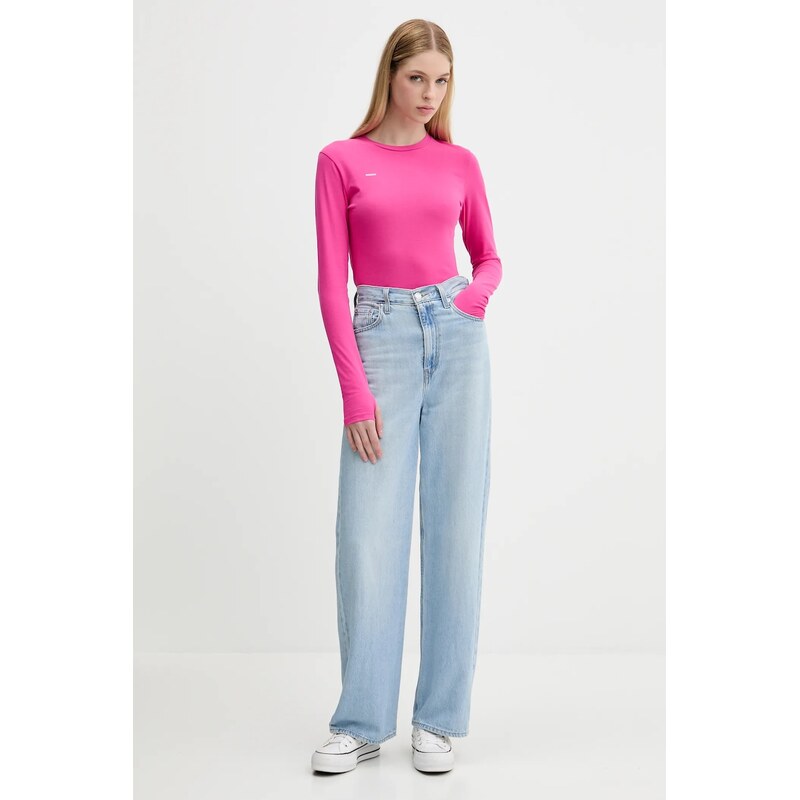 Tričko s dlouhým rukávem Pangaia Cotton-Stretch Long-Sleeved Top růžová barva, 10002429