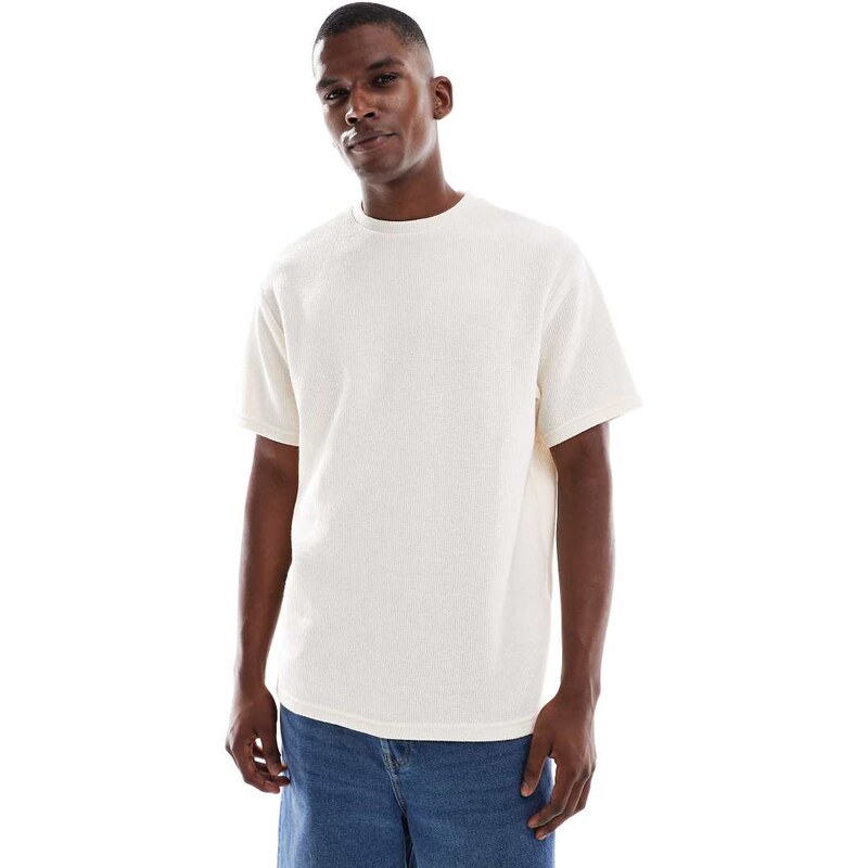 ONLY & SONS relaxed fit textured t-shirt in ecru-White