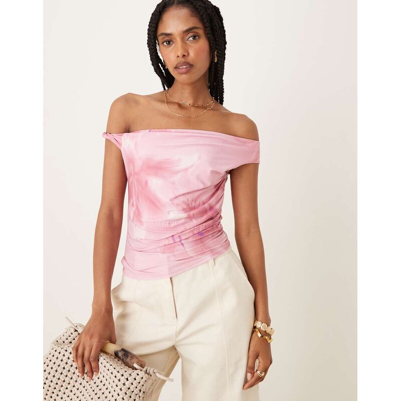 ASOS DESIGN co-ord slinky twist off shoulder top in oversized