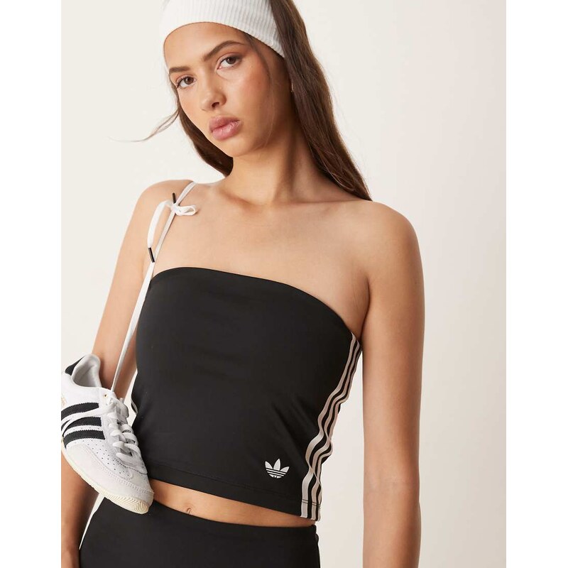 adidas Originals Adicolor 3 stripe bandeau top in black 107408747