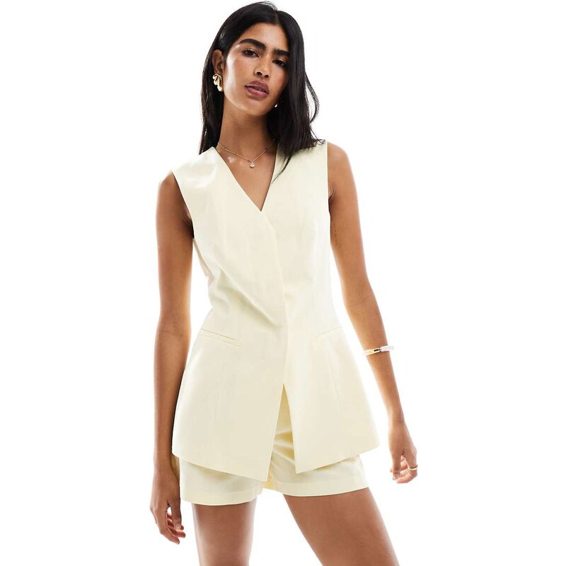 ASOS DESIGN linen blend tailored longline waistcoat in