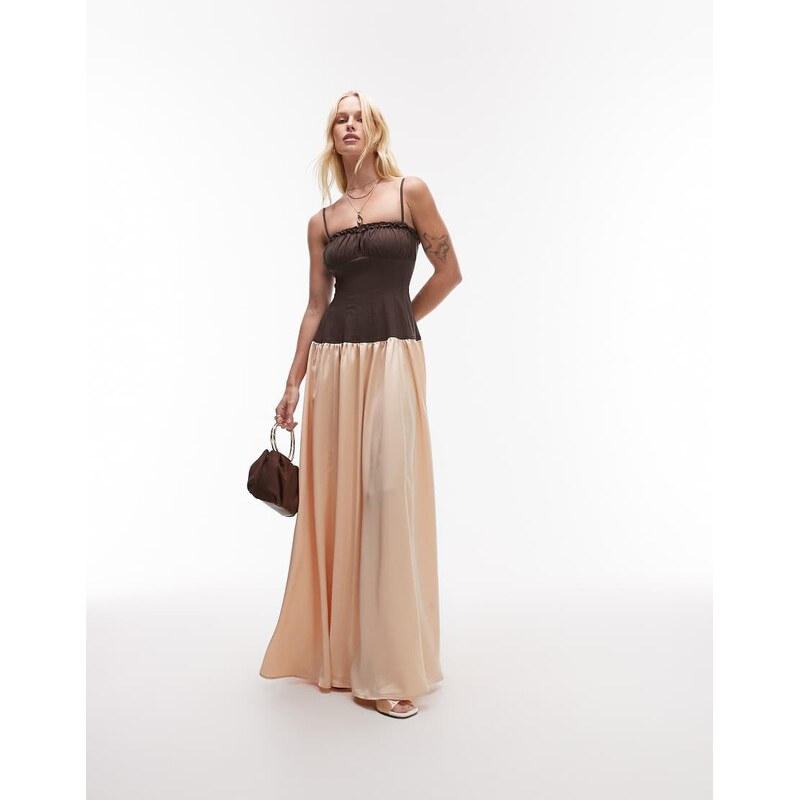 WeWoreWhat ruffle corset maxi dress in chesnut and blush-Neutral 107401069