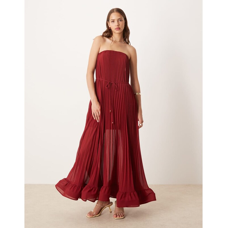 Forever New bandeau pleated midaxi dress in muted red 107439826